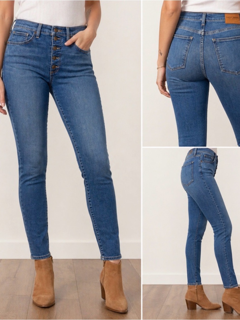 Lucky Brand Bridgette High Rise Skinny Jeans Button Fly Medium Wash Women's 10R